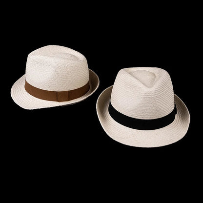 New Fashion Leisure High Quality Panama Jazz Hats For Women Men Straw Boater Bucket Hat Outdoor Sunscreen Beach Sun Hat