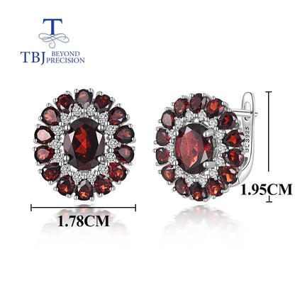 Light luxury natural red garnet ring Earrings jewelry set gorgeous design for women 925 sterling silver anniversary party