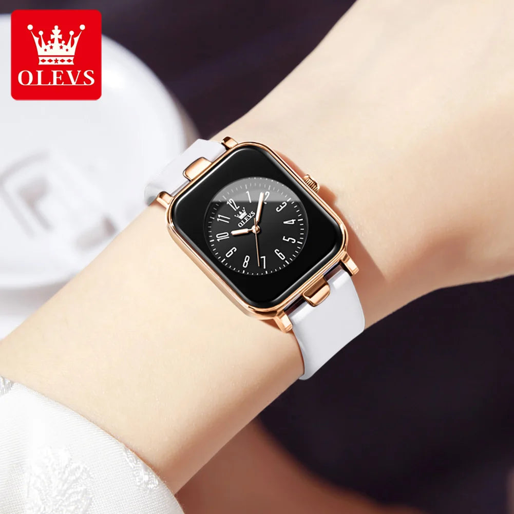 OLEVS 9961 Reloj de cuarzo original para mujer, relojes con correa de silicona, esfera digital cuadrada negra, reloj de pulsera impermeable para mujer, regalos