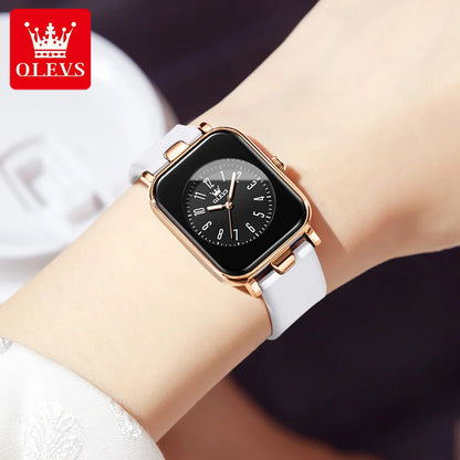 OLEVS 9961 Original Quartz Watch for Women Silicone Strap Watches Black Square Digital Dial Waterproof Ladies Wristwatch Gifts