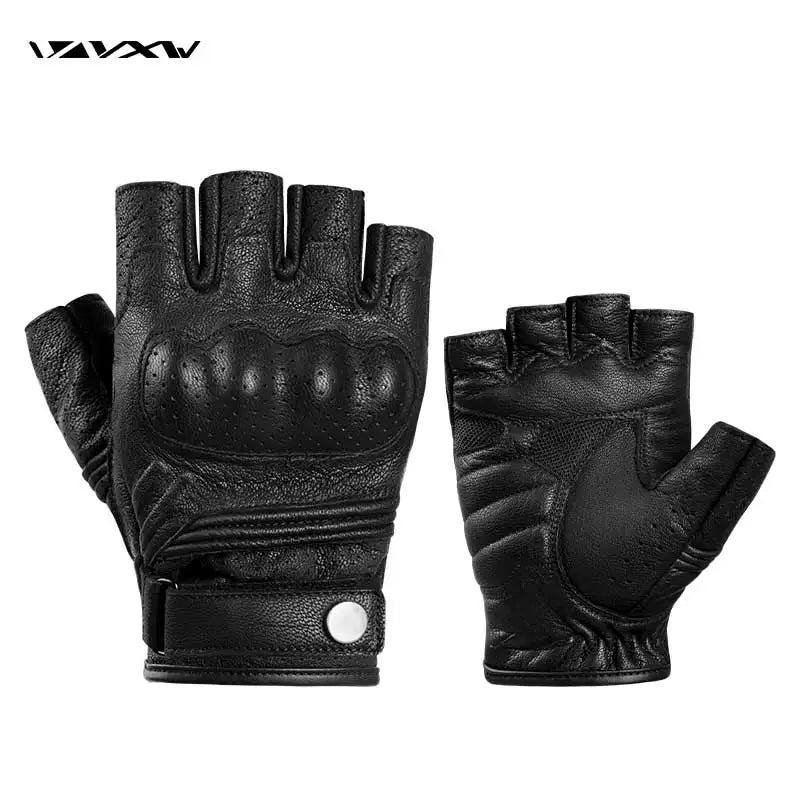 Guantes de motocicleta VXW de medio dedo de piel de cabra con protección rígida para los nudillos, transpirables, para carreras, ciclismo, motocross, MTB, BMX, para mujeres y hombres