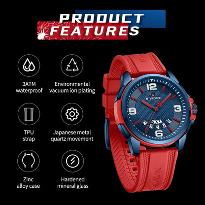 NAVIFORCE 9215T Reloj de marca superior para hombre, reloj de pulsera digital de cuarzo deportivo a la moda, reloj de negocios informal de silicona resistente al agua para hombre