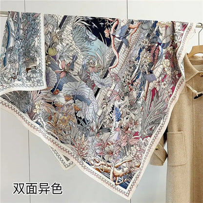 Large Square Blanket Wool Scarf Shawl Cape 2023 Double-Sided Prints Womens Winter Scarves Foulard Echarpe 130*130cm