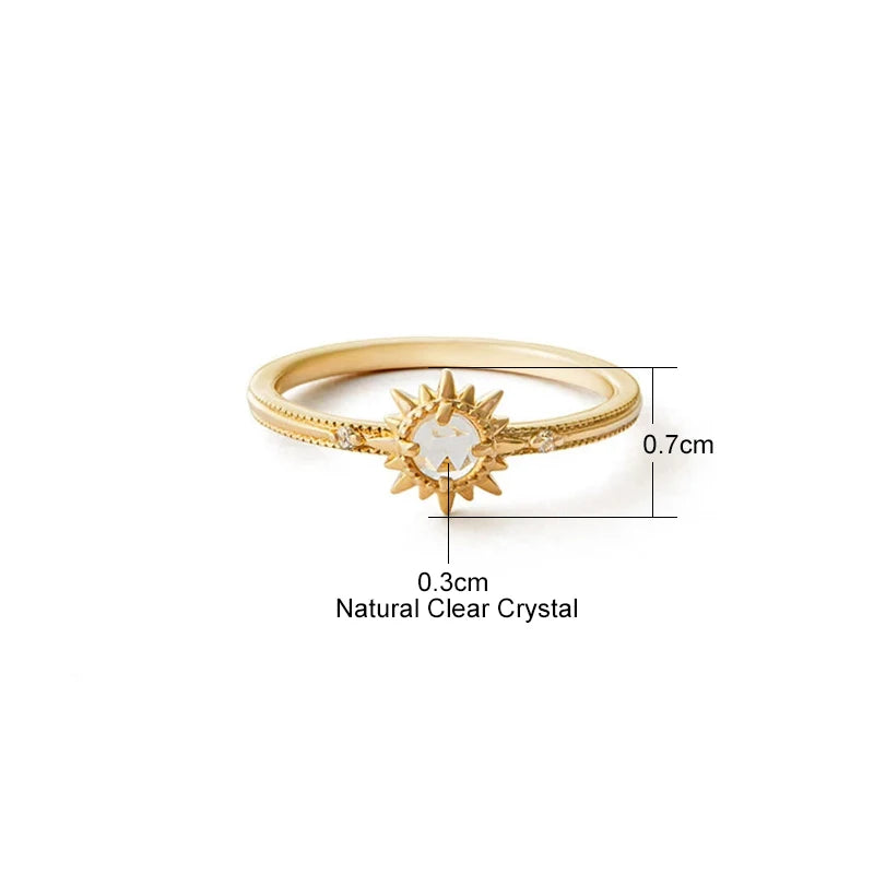 LAMOON Twinkling Sun Natural Clear Crystal 925 Silver Ring For Women Light K Gold Plated Fine Jewelry Vintage Ring RI165