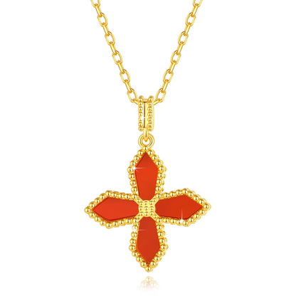 Colgante de cruz de oro 18k 100 % auténtico, collar de ágata roja AU750 con certificado, joyería para mujer, regalo de boda de oro quilates resistente al agua 2024 nuevo