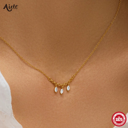 Collar con colgante de circonita y mini hojas de mariquesa de plata de ley 925 de Aide para mujer, cadena de oro de alta calidad, joyería colgante