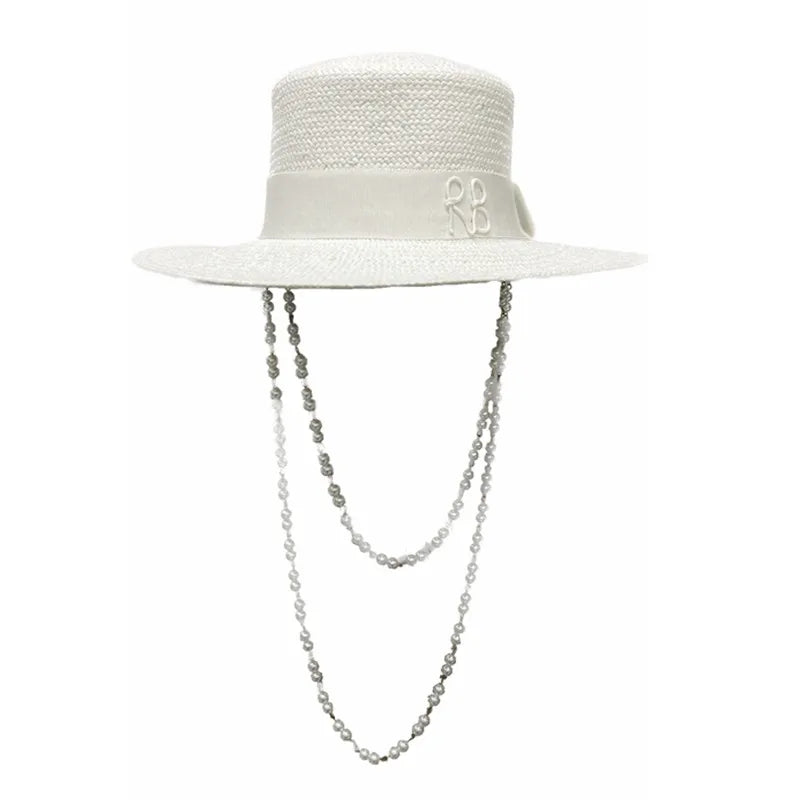 2023 summer new arrival Double Chain Strap Boater Hat straw hat for women