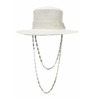 Novedad de verano 2023, sombrero de paja con correa de cadena doble para mujer