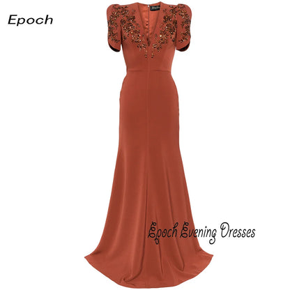 Epoch Crepe Evening Dress فساتين مناسبة رسمية Luxury Crystal V-Neck Arabia Mermaid Cocktail Party Prom Gown For Sexy Women