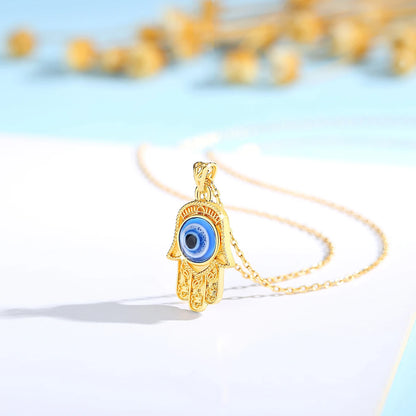 Szjinao 100% 18k Real Gold Evil Eye Necklace Hand Luxury Design With K Gold Certificate Pendant Jewelry For Women Istanbul Gift