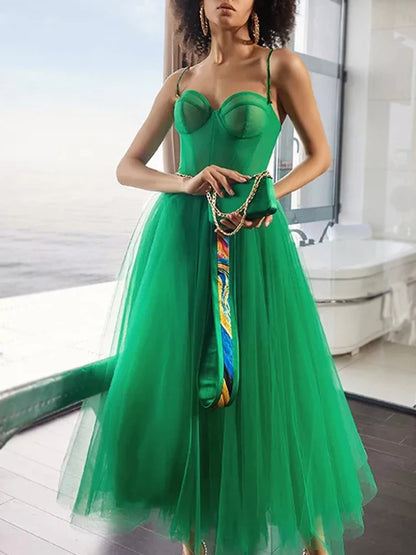 Vestido de primavera-verano 2024 para mujer, verde, con escote en V, largo, informal, sin mangas, para fiestas, ocasiones formales