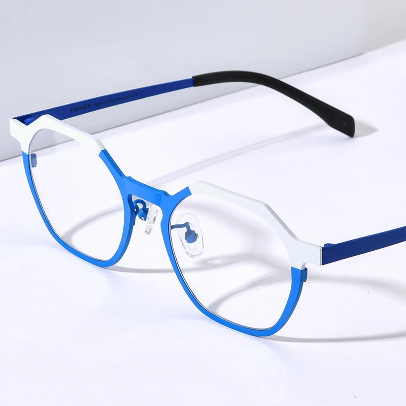 FONEX Pure Titanium Eyeglasses Frame Women Colorful Trendy Polygon Glasses 2024 New Eyewear F85814