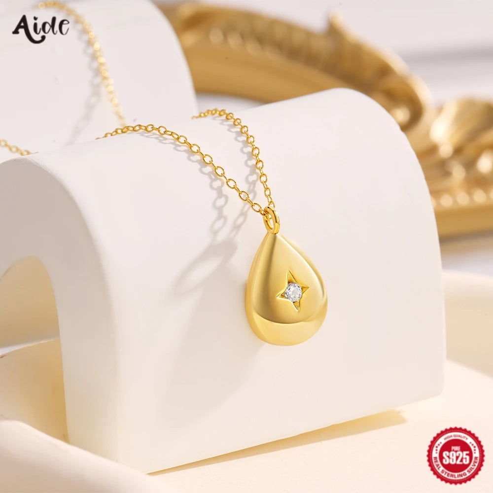 Aide 925 Sterling Silver Water Drop Shaped K Gold Chain Pendant Necklace For Women Elegant Simple INS Fine Jewelry Party Gift