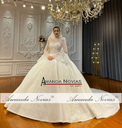 NS4714 Amanda Novias Robe de mariée de luxe en dentelle à manches bouffantes