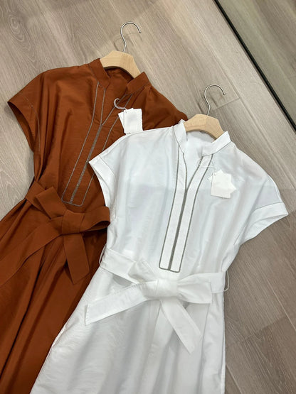 Summer B*C Women's Shirt Dress Cotton Pullover Sleeveless Dresses Woman Clothing High Quality Waist Long Skirt