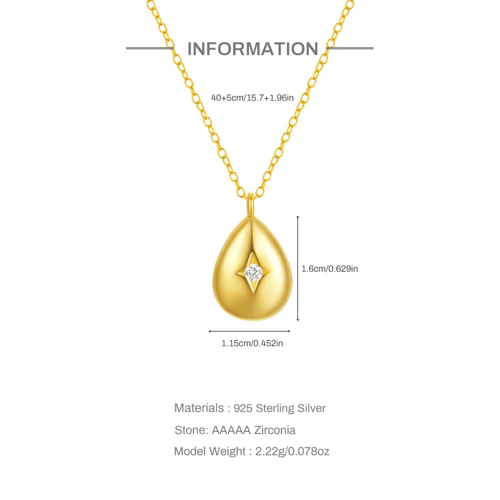 Aide 925 Sterling Silver Water Drop Shaped K Gold Chain Pendant Necklace For Women Elegant Simple INS Fine Jewelry Party Gift