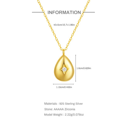 Aide 925 Sterling Silver Water Drop Shaped K Gold Chain Pendant Necklace For Women Elegant Simple INS Fine Jewelry Party Gift