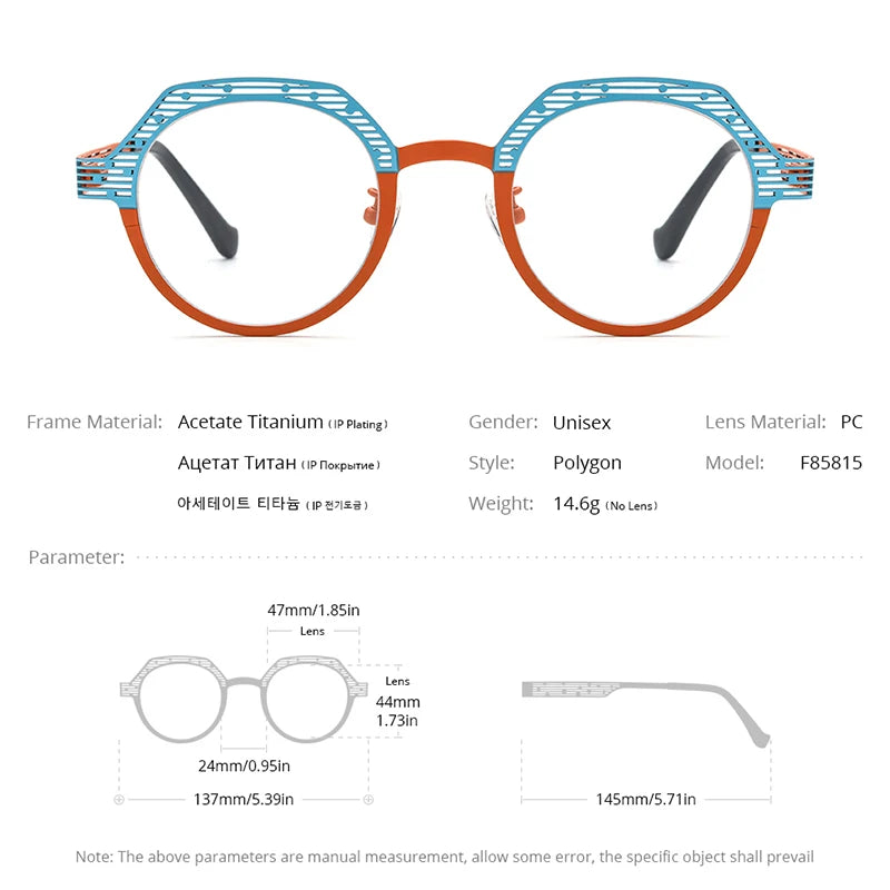 FONEX Titanium Eyeglasses Frame Women Colorful Hollow Out Polygon Glasses 2024 Men Eyewear F85815