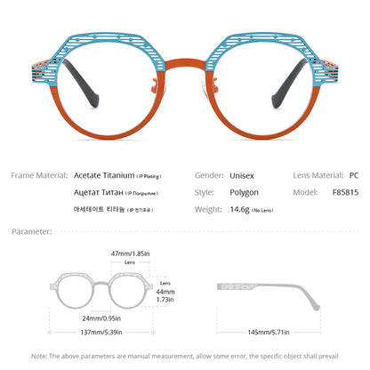 FONEX Titanium Eyeglasses Frame Women Colorful Hollow Out Polygon Glasses 2024 Men Eyewear F85815