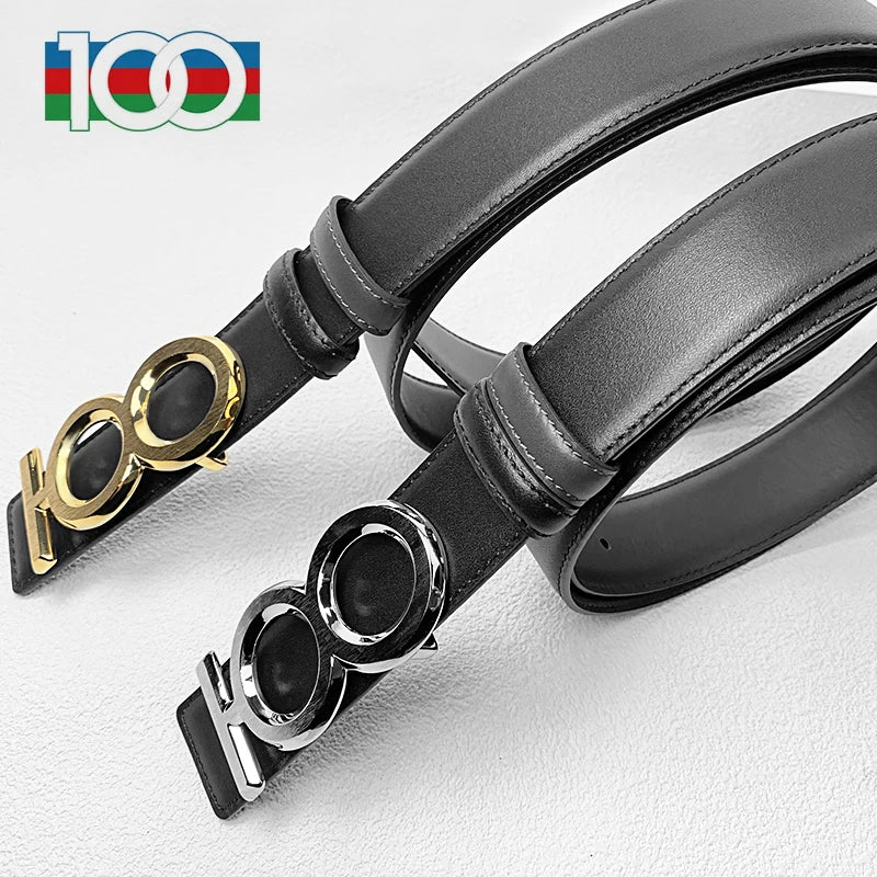 Ceintures en cuir de vache USA100 pour hommes, ceinture à boucle aiguille pour jeunes, ceinture double face en cuir de vachette coréen de première couche avec boîte cadeau