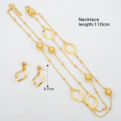 Dubai Gold Color Jewelry Set Fashion Long Chain Necklace Stud Earings Set African Bride Jewelry For Women Wedding Party Gifts