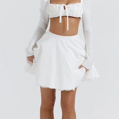 Falda de cintura alta de verano Oligai para mujer 2023, elegante falda de encaje en forma de A, falda blanca Y2k, ropa informal de fiesta para discoteca