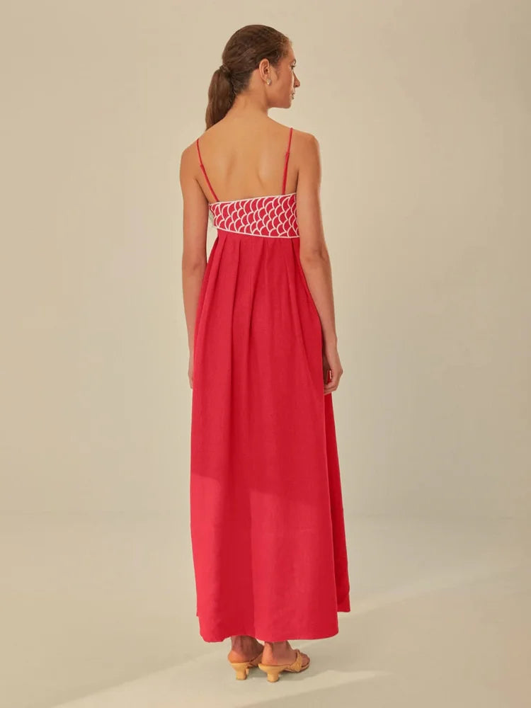 Red Koi Sling Long Dress Chic High Waist Sleeveless Backless Women's Summer Dress Elegant Long Robes 2024 Party Streetwear