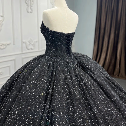 Exquisito vestido de quinceañera negro de lujo con escote en forma de corazón y cuentas, vestido de fiesta sin mangas DY9888, vestido de noche para fiesta