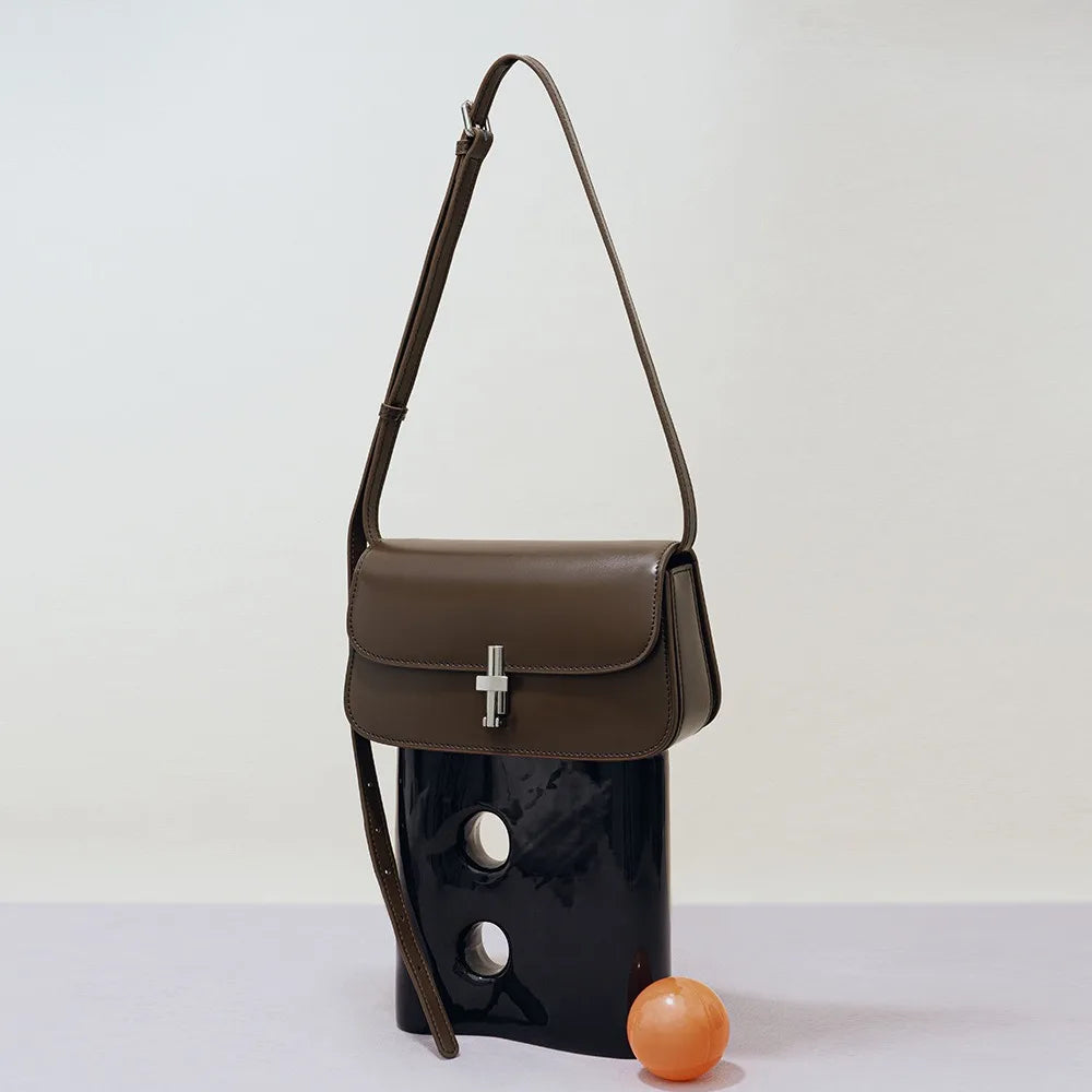 Light luxury French small square bag vintage design cowhide