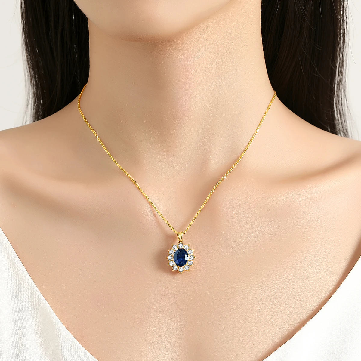 Collier en or 18 carats avec corindon bleu véritable Szjinao avec certificat pour femme, pendentif princesse Kate, bijoux en or K, poinçon AU750, cadeau de mariage