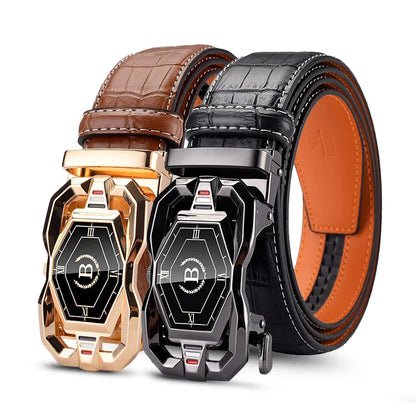 HCDW Designer Belts man Black Brown Automatic genuine leather belt for men Work Luxury Brand fashion Golf Trouser Belt male Gift