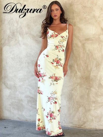 Dulzura Sexy Y2K Ropa Estampado Floral Sin Mangas Espalda Descubierta Bodycon Maxi Vestidos Para Mujeres 2023 Club Fiesta de Cumpleaños Elegante Atuendo