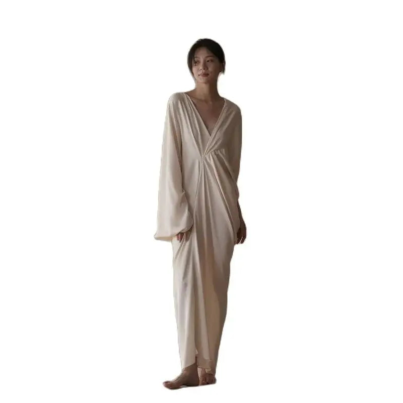 BirdTree, 90% vraie soie robes élégantes, femmes manches longues solide, conception originale robe de soirée une pièce, été automne D48326QC