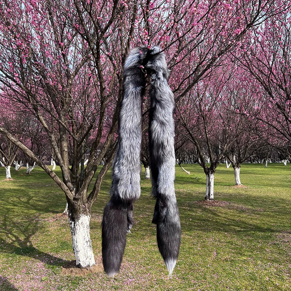 2023 women spring winter real fox fur long scarf fashion genuine silver fox fur bigger collar luxury natural red fox fur shawl