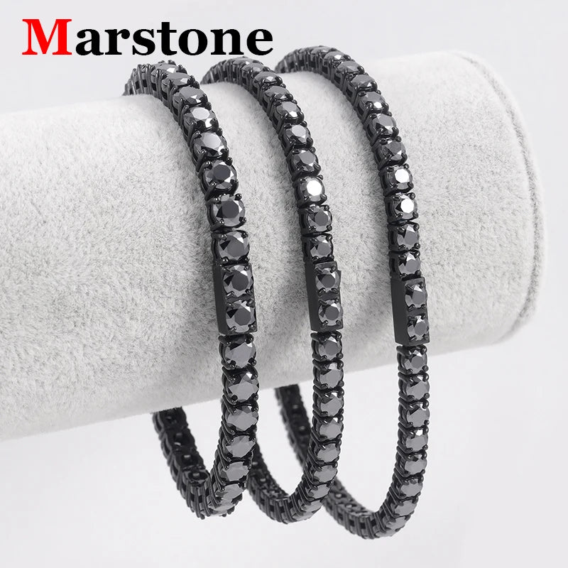 Bracelet de tennis noir en moissanite 4/5 mm pour femmes et hommes, chaîne hip-hop, mode, bijoux en acier inoxydable 316L