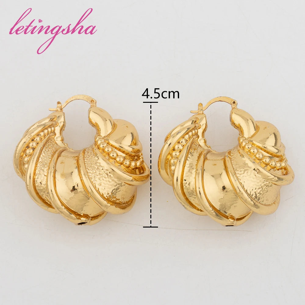 African Luxury 18K Gold Plated Earrings Dubai Hoop Earrings For Women Jewelry Sets Indian Nigerian Wedding Jewellery Party Gifts