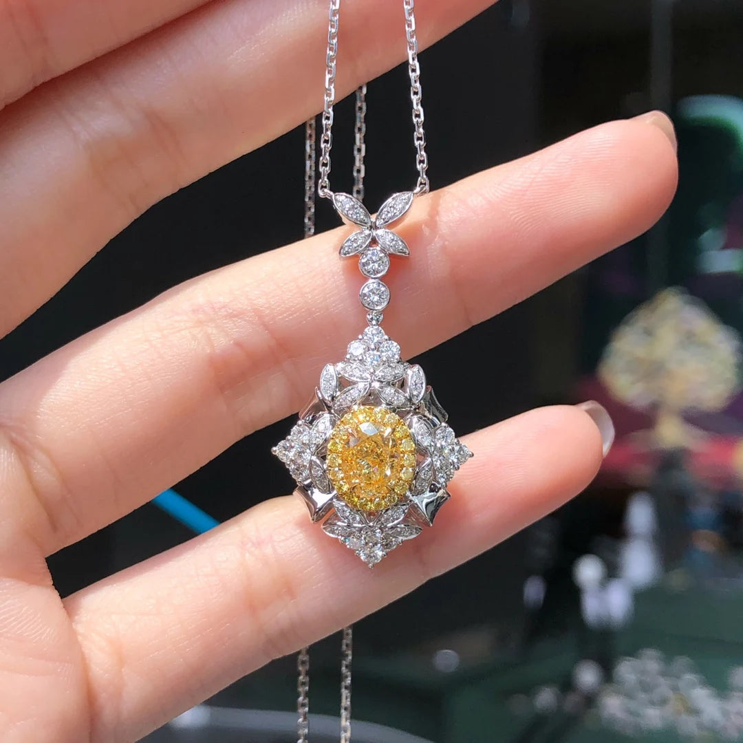 Bijoux en or pur 18 carats 1,013 ct AU750 G18K Pendentifs en diamants jaunes naturels 100 % naturels Colliers en pierres précieuses pour femmes