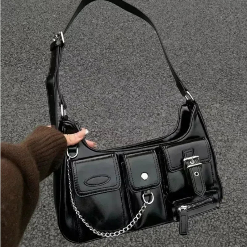 Bolso de mujer Richme Punk, moda 2024, tendencia, nuevo diseño, cadenas, bolsos cruzados de hombro, Harajuku Y2k, PU, ​​bolsos de mujer individuales