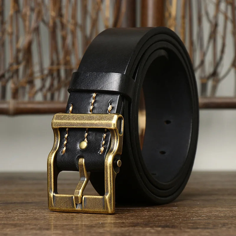 3.8CM Pure Cowhide High Quality Genuine Leather Belts for Men Strap Male Brass Buckle Fancy Vintage Jeans Cowboy Thicken Cintos