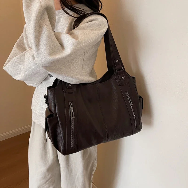 Sac à bandoulière tendance pour femme de haute qualité 2024, nouveau style urbain, polyvalent, décontracté, grande capacité, sac à main à fermeture éclair우아한 여자 가방