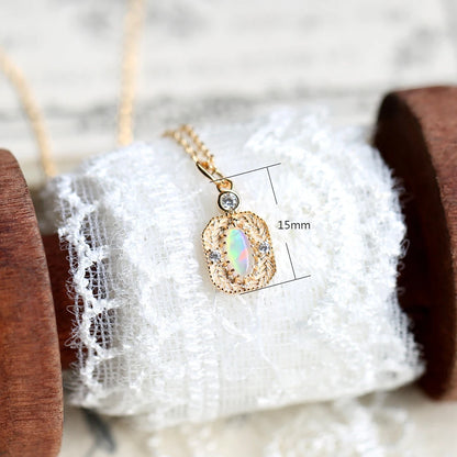 LAMOON Vintage Opal Necklace For Woman Synthesis Opal Pendant 925 Sterling Silver K Gold Plated Oct Birthstone Gift NI172