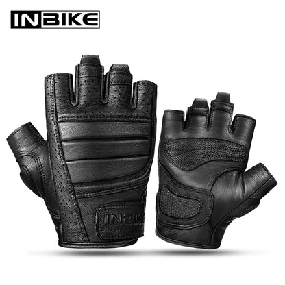 INBIKE Fingerless Motorcycle Gloves Men Summer Breathable Goatskin Leather Gloves for Cycling Motorbike Motorcyclist Accessories