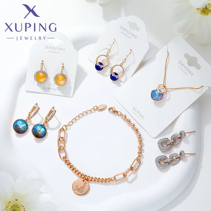 Xuping Jewelry New Arrival Light Gold Color Heart Charm Stone Elegant Hoop Earrings for Women's Day Gift earring-1258