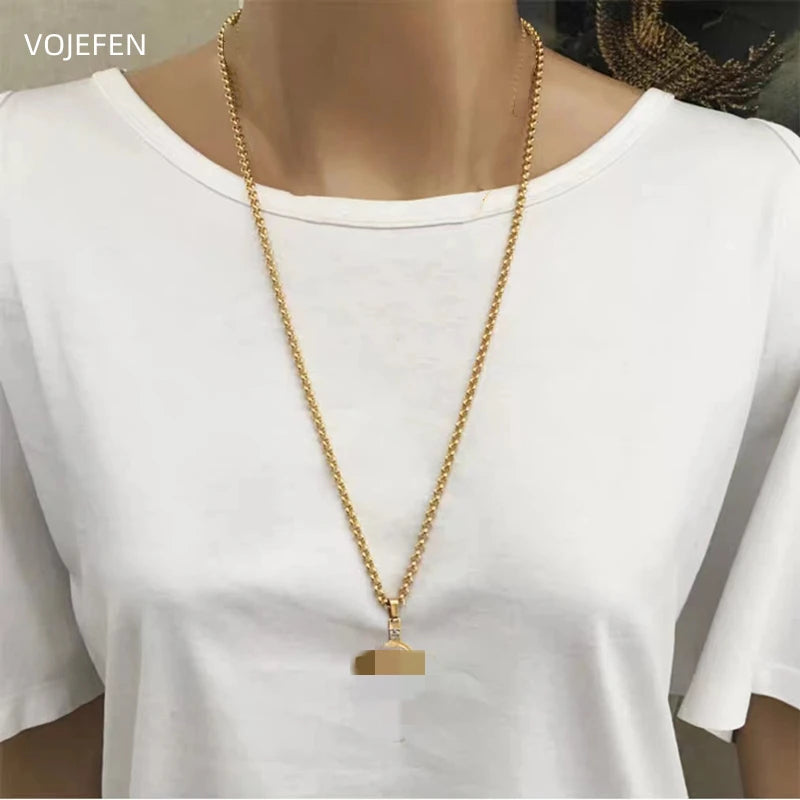 Collar largo VOJEFEN para mujer, cadena en forma de O de oro de 18 quilates, joyería de diseñador de lujo puro original, collares de cuello de oro K para hombre, marca de lujo