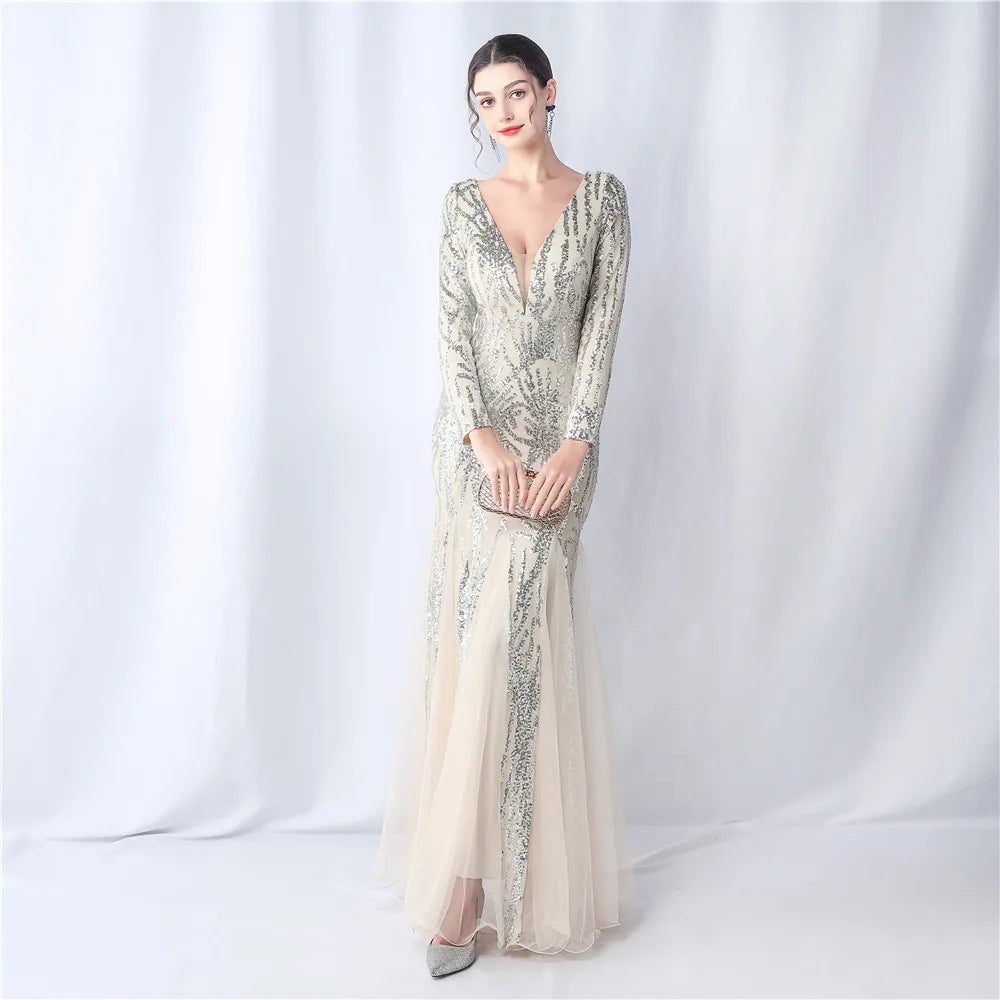 Party Dress Women Elegant Luxury Evening Dresses 2023 Pretty Women's Weddings Long Sleeves Bridesmaid Woman Sequin Sleeve Gown