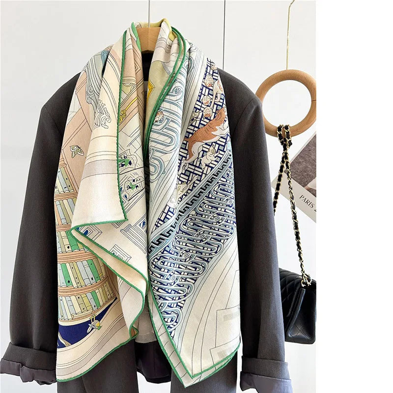 Womens Wool Blanket Scarf Shawl Poncho Extra Large Square Wool Scarves Wraps for Autumn Winter Use 132x132CM