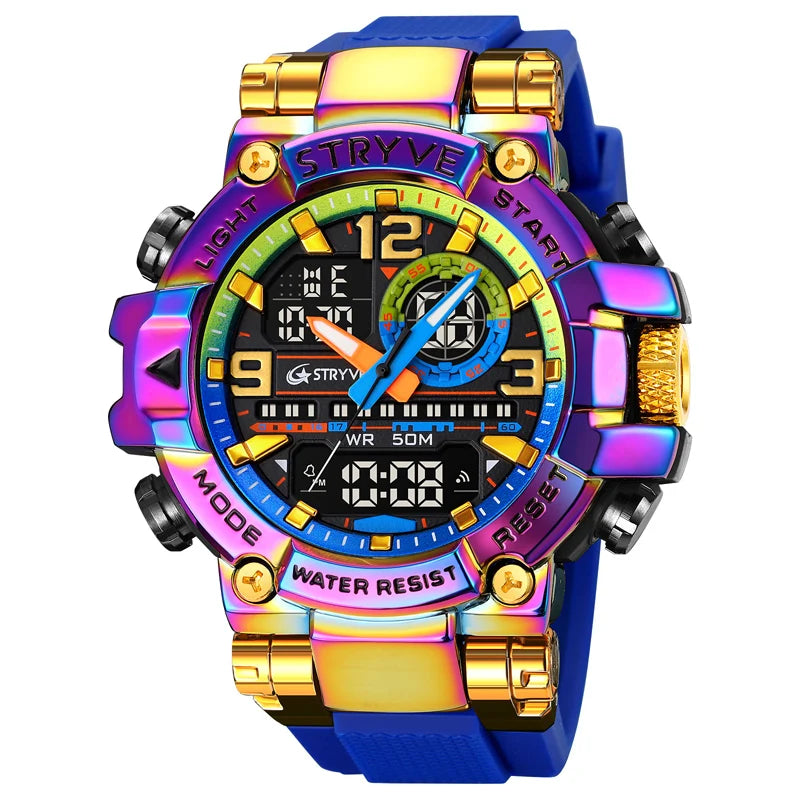 New STRYVE Watch for Men's High Quality Digital-Analog Dual Movement 5ATM Waterproof Watches Fashion Sports Men's Watch 8025