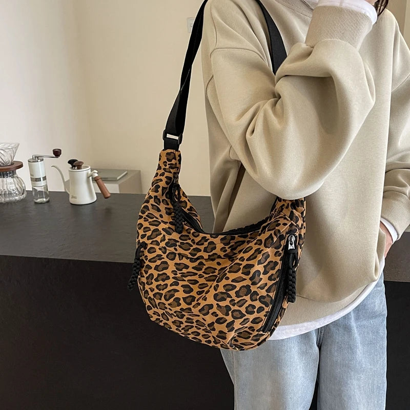 Bolsos cruzados con estampado de leopardo para mujer, bolsos de hombro casuales de pana, bolsos de mano para mujer, bolsos de diseñador de lujo 2024