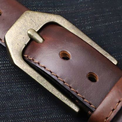 Ceinture en cuir épais d'origine vintage pour hommes, large ceinture en cuir de vache véritable, boucle à ardillon simple, ceinture de cowboy pour jeans