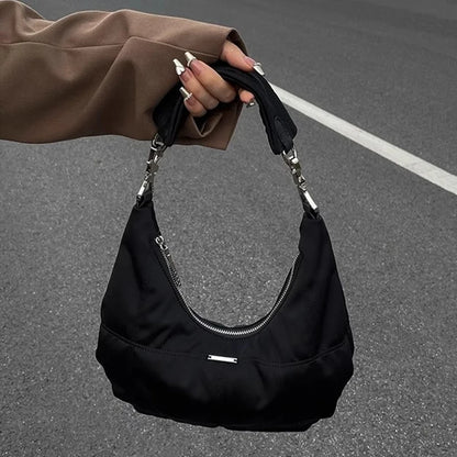 Sac à main polyvalent noir pour femme, sac à bandoulière décontracté, sac à main à bandoulière simple, sac tendance à fermeture éclair, couleur pure